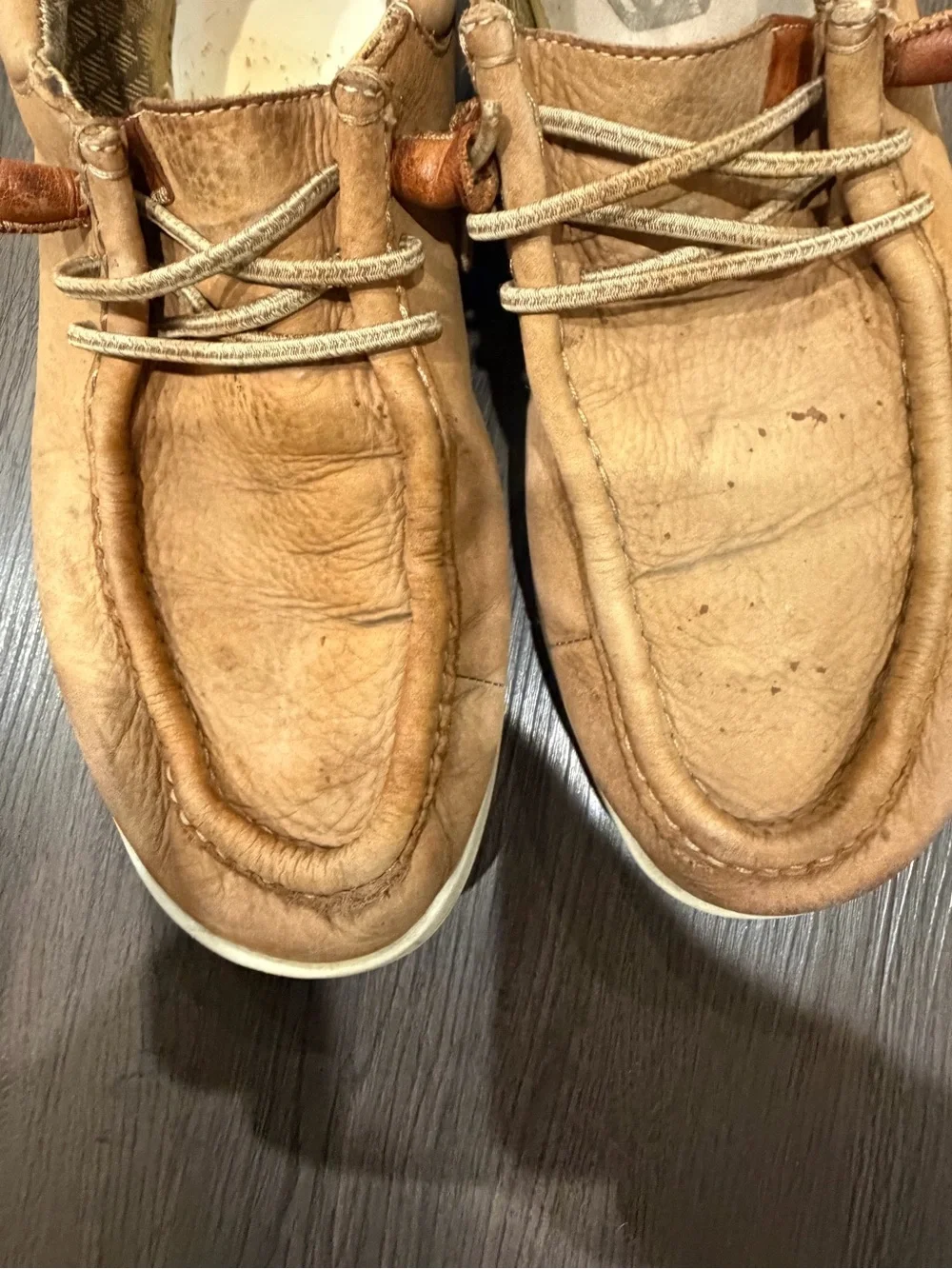 HEYDUDE Moc Toe Leather Shoes in Tan